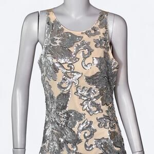 Belle Badgley Mischka Melanie Nude Illusion Sequin Gown Women's‎ 8 Evening Maxi